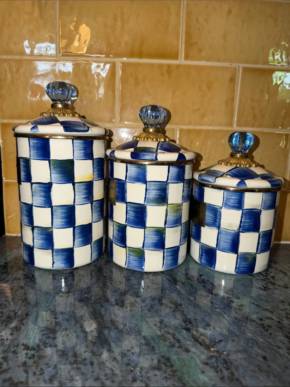 MacKenzie-Childs Royal Check Canister Set with Gold Accents